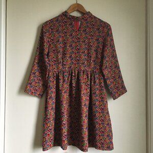 Louche London Deana Keyhole Empire Waist Paisley Dress Retro 1970s Babydoll Mod